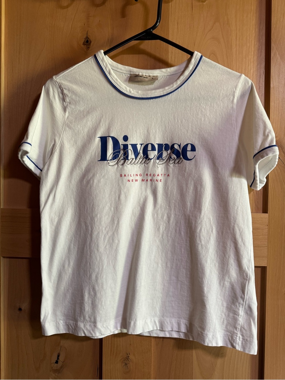 Diverse White Short Sleeve Tee with Blue Logo
